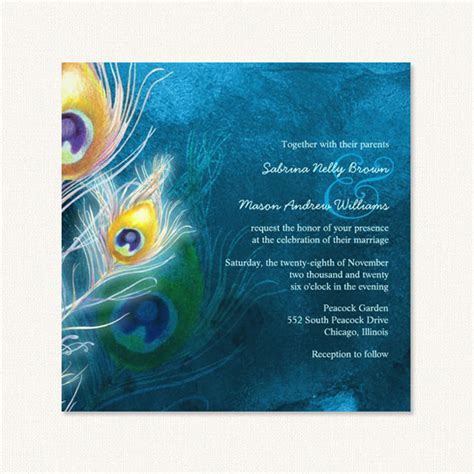 Peacock Inspired Wedding Invitations With Colorful Peacock Feathers