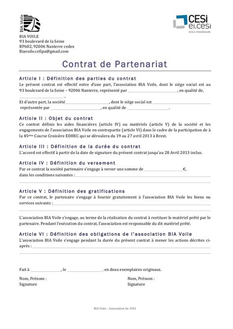 Exemples De Contrats De Partenariat Modèle Contrat De Partenariat