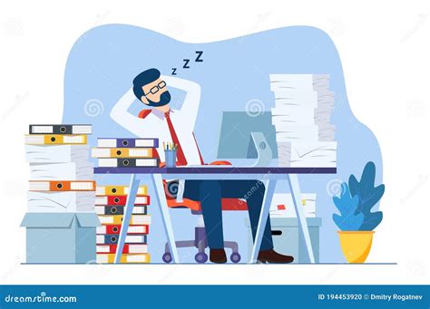 Business Man Is Sleeping At His Workplace Stock Vector Illustration