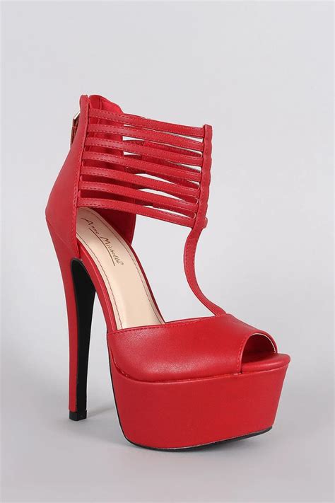 Anne Michelle Strappy Peep Toe Stiletto Platform Heel Heels Peep Toe