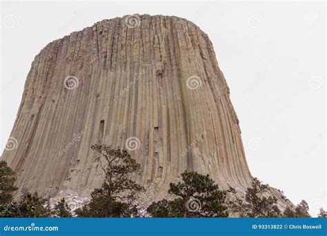 Devils Tower Wyoming Winter Snow Rock Butte Stock Photo Image Of