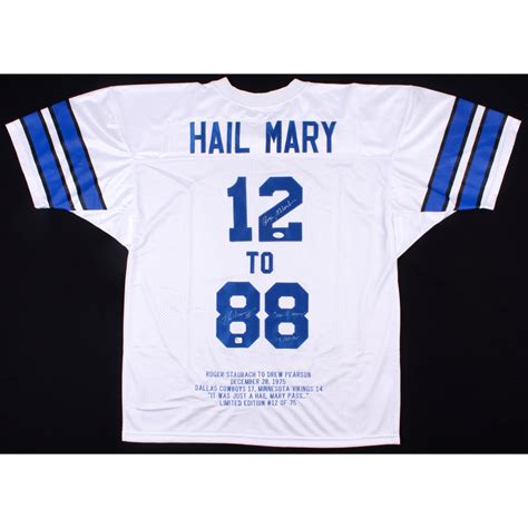 Roger Staubach And Drew Pearson Signed Le Cowboys Hail Mary Jersey