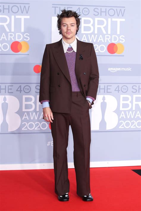 Harry Styles On Brit Awards Red Carpet See His Professor Plum Inspired