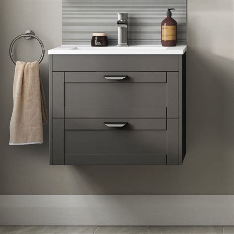 600mm Traditional Wall Hung 2 Drawer Vanity Unit With Basin Grey Nottingham Better Bathrooms