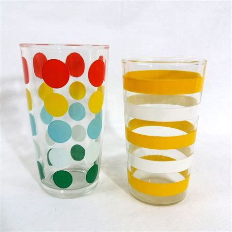 VTG Hazel Atlas Polka Dot Drinking Glass Plus Yellow White Striped