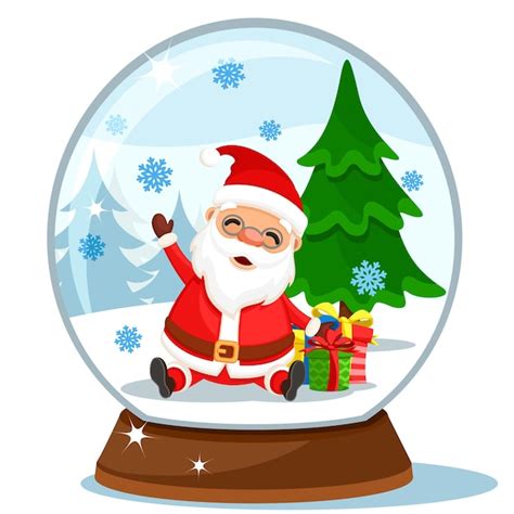 Premium Vector Snow Globe With Santa Claus Ts And Christmas Tree