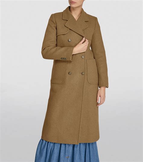Womens Sandro Brown Wool Blend Double Breasted Coat Harrods Countrycode