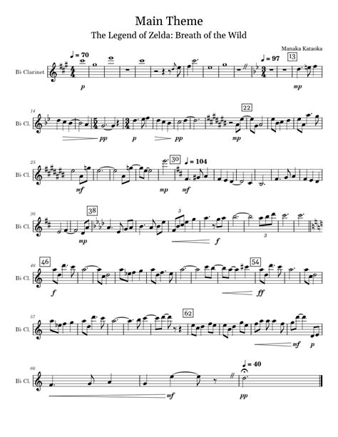 Main Theme Breath Of The Wild Bb Clarinet Sheet Music For