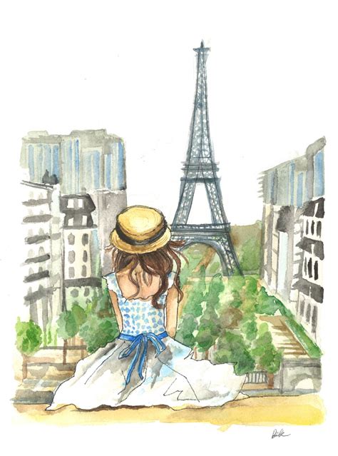 Paris Eiffel Tower Fashion Giclee Watercolor And Ink Print Signed By