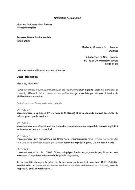 Notification De R Siliation Dun Contrat Mod Le T L Charger