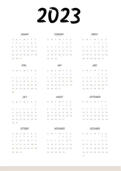 2023 Yearly Calendar Etsy