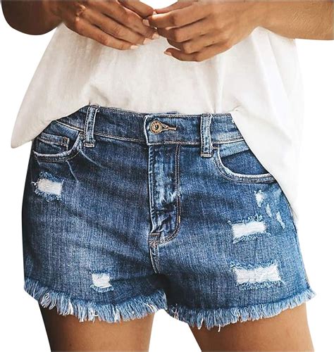 women s stretchy denim shorts jean frayed hem ripped shorts with pockets amazon ca clothing