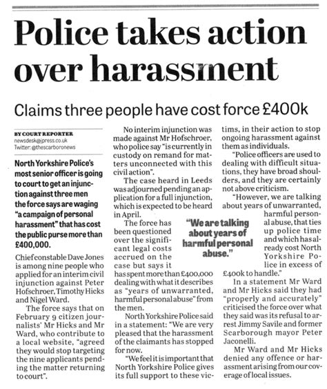 North Yorks Enquirer Harassment Allegations Local Press Coverage