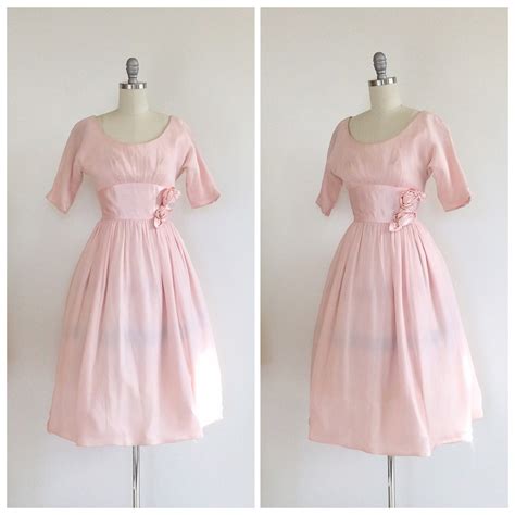 50s Pink Silk Chiffon Party Dress 1950s Vintage Floral Prom
