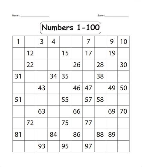 Number Worksheets 1 100 Worksheets For Kindergarten