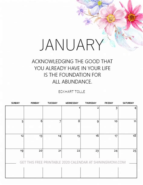 Free Printable January 2020 Calendar 12 Awesome Designs To Love