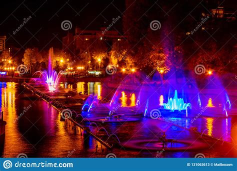 Glowing Multicolored Illumination Fountains In The Far Eastern City Of