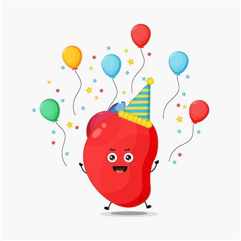Premium Vector Cute Heart Organ Character Celebrating Birthday