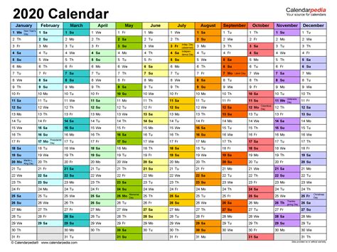 Quickly print a blank yearly 2020 calendar for your fridge, desk, planner or wall using one of our pdfs or images. 2020 Calendar - Free Printable Excel Templates - Calendarpedia