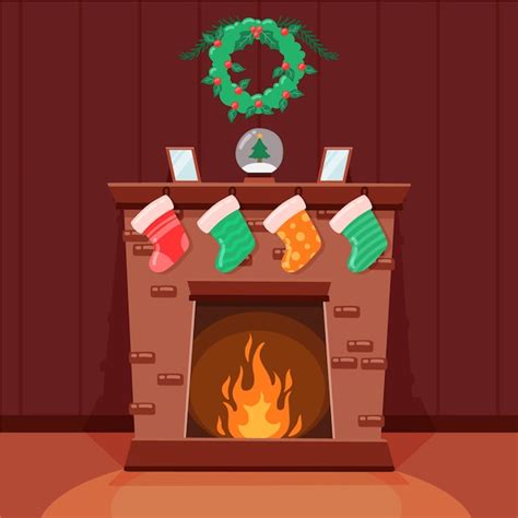 Free Vector Christmas Fireplace Scene In Hand Drawn