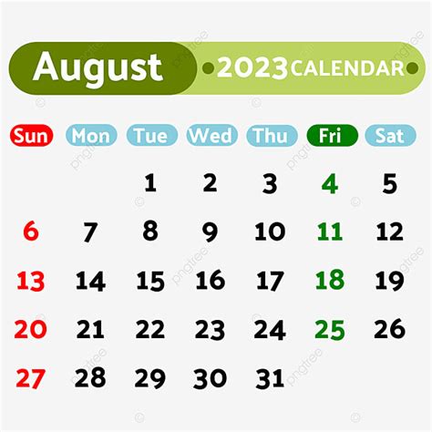 August Calendar Vector Png Images 2023 Calendar August Vector 2023