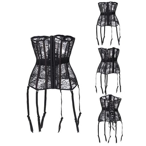 hot women sexy corselet latex black floral lace waist corsets cincher underbust burlesque