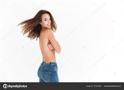mutlu yarı çıplak kadın poz yan görünüm stok fotoğrafçılık ©vadymvdrobot telifsiz resim