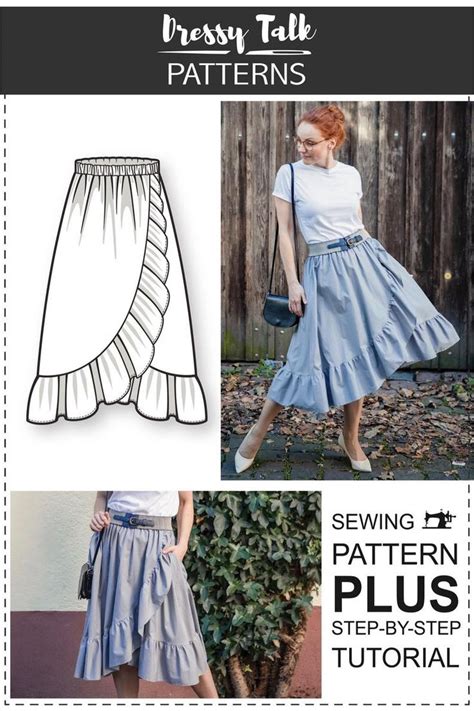 Wrap Skirt Pattern Ruffle Wrap Skirt Pattern Elastic Waist Skirt Pattern Midi Gathered Skirt