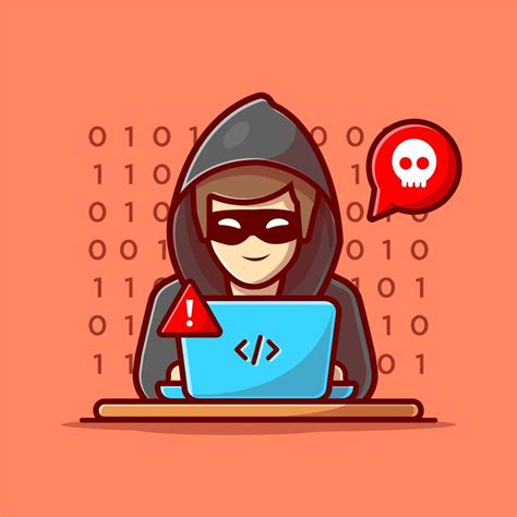 Hacker Operating Laptop Cartoon Vector Icon Illustration People