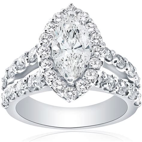 14k white gold 1.00ct marquise cut diamond solitaire six prong engagement ring. 14k White Gold 2 1/2 Ct Marquise Diamond Halo Engagement ...