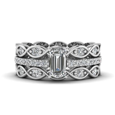 10% off code ring10 applied. Emerald Cut Sapphire And Diamond Channel Wedding Set In ...