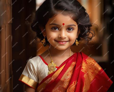 Premium Ai Image Delightful Kerala Girl In Red And Gold Kasavu Saree