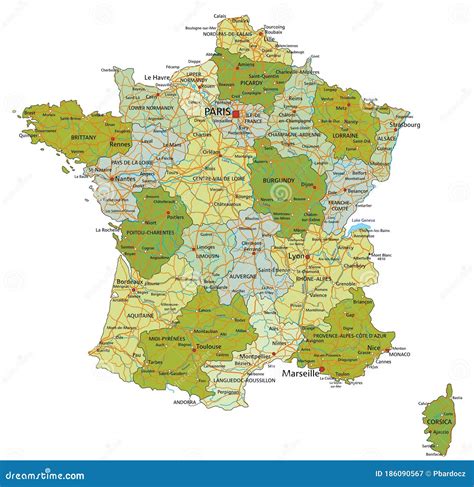 Highly Detailed Editable Political Map With Separated Layers France