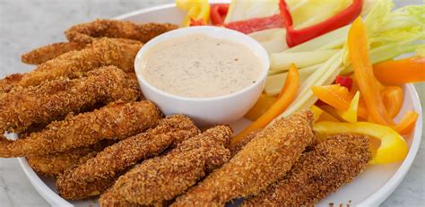 Sweet Chili Chip Crusted Chicken Fingers With Sriracha Ranch Dipping