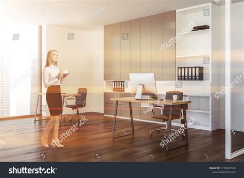 Modern Manager Office Interior Wooden Floor Stock Illustration