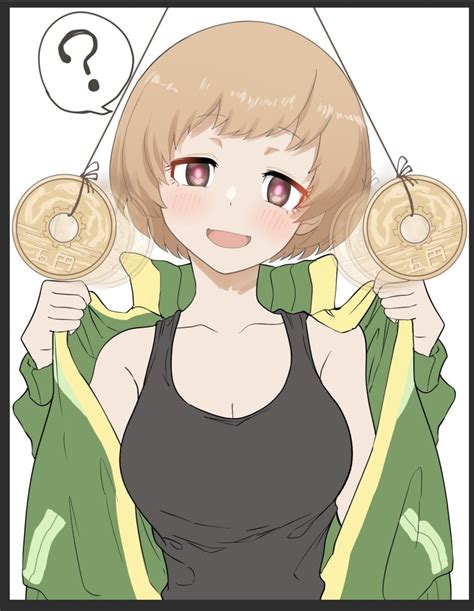 Kurosususu Satonaka Chie Persona Persona 4 Artist Request Highres Tagme 1girl Coin