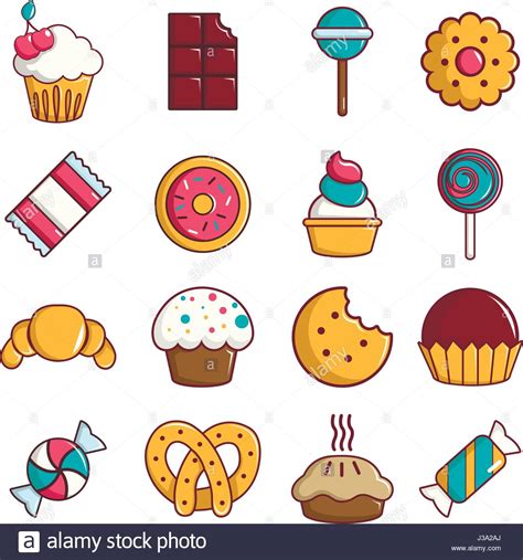 Sweets Candy Cakes Icons Set Cartoon Style Stock Vector