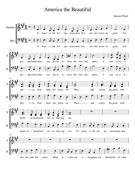 America The Beautiful Sheet Music For Soprano Bass Voice Choral