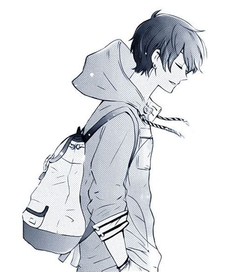 Another Black And White Image Of A Male Animemanga Character This One Shows A Side Profile Of