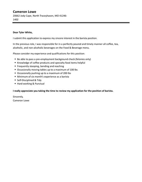 Barista Cover Letter | Velvet Jobs