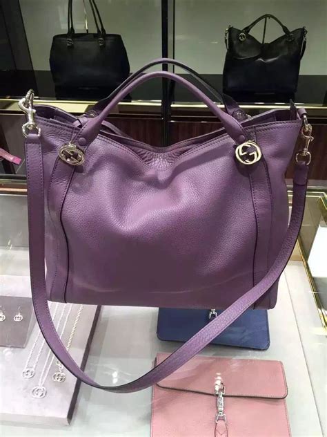 Authentic Gucci Gg Leather Top Handle Bag 323675 Purple 575