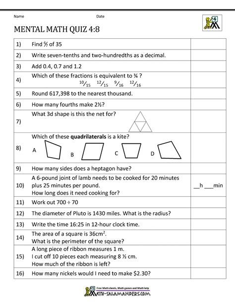 Mental Math 4th Grade