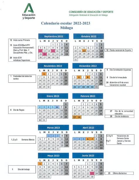 Calendario Escolar 2022 2023 Residencia La Rosaleda