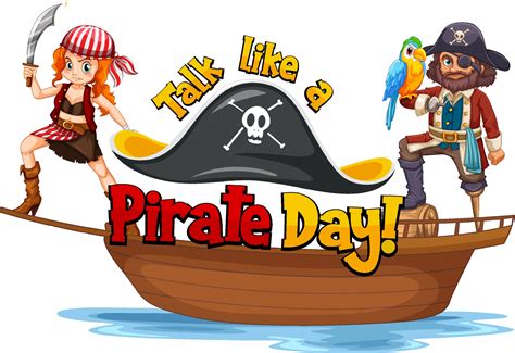 Talk Like A Pirate Day Font With Pirates On The Ship 3022675 Vector Art