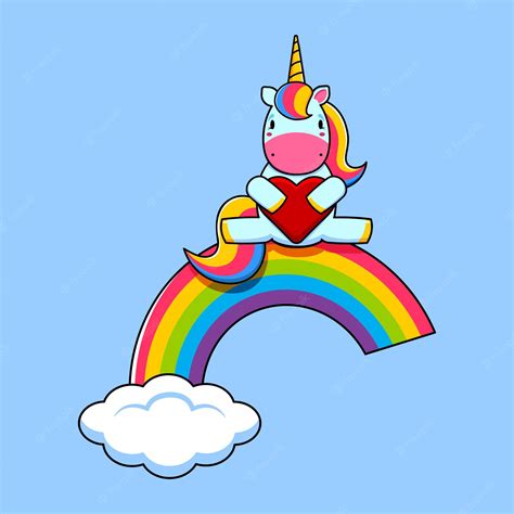 Premium Vector Cartoon Cute Unicorn Sits On A Rainbow Childrens
