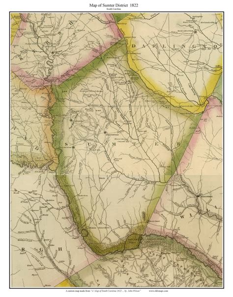 Sumter District 1822 South Carolina Wilson Old Map Reprint Old Maps