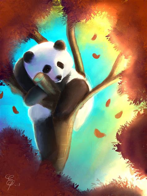Panda Cute Tree Art Colorful Hd Phone Wallpaper Peakpx