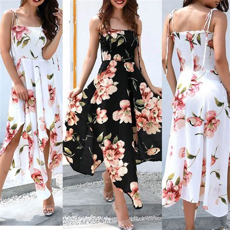 Summer Print Ankle Length Dress Womens Halter Floral Printting Off
