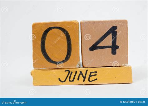 June 4th Day 4 Of Month Handmade Wood Calendar Isolated On White