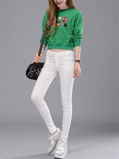 Pantalón Skinny Cremallera Bolsillos Blanco Spanish Sheinsheinside